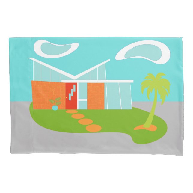 Mid Century Modern Cartoon House Pillowcase (Front)