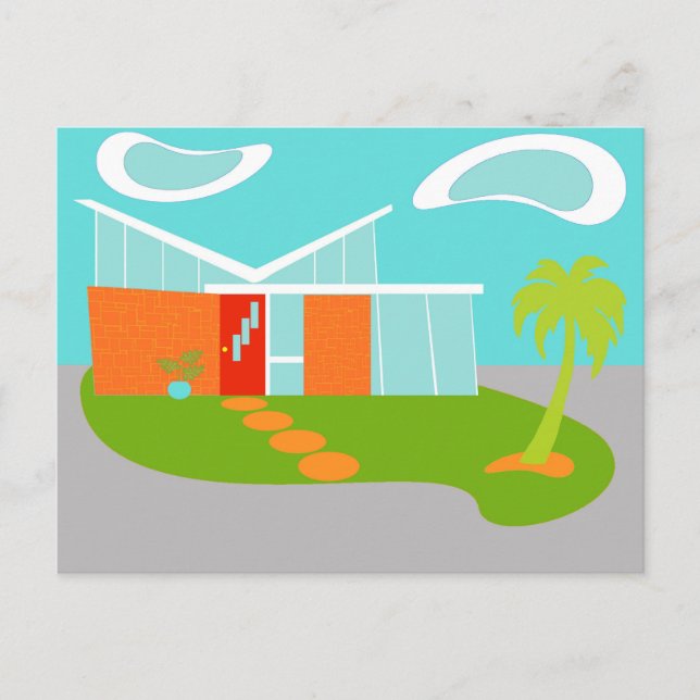 Mid Century Modern Cartoon House Postcard (Front)