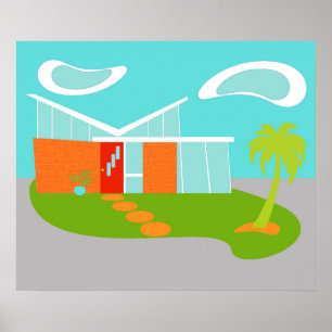 Mid Century Modern Cartoon House Poster