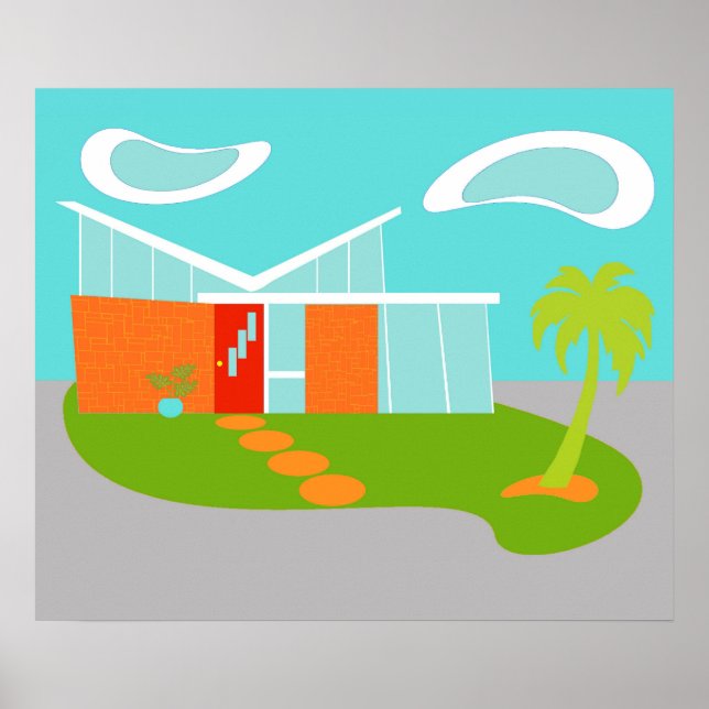 Mid Century Modern Cartoon House Poster (Front)