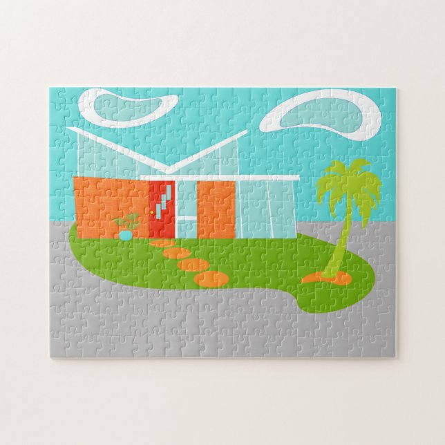 Mid Century Modern Cartoon House Puzzle (Horizontal)