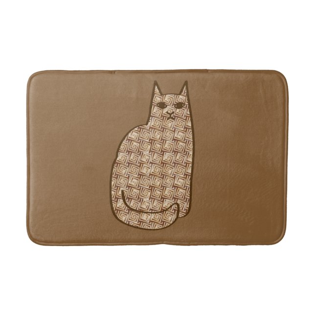 Mid-Century Modern Cat, Beige and Light Brown   Bath Mat (Front)