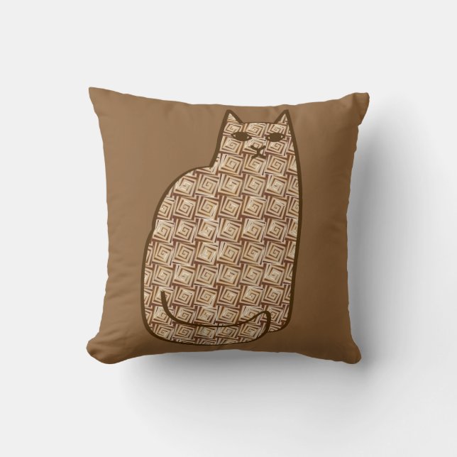Mid-Century Modern Cat, Beige and Light Brown Cushion (Front)