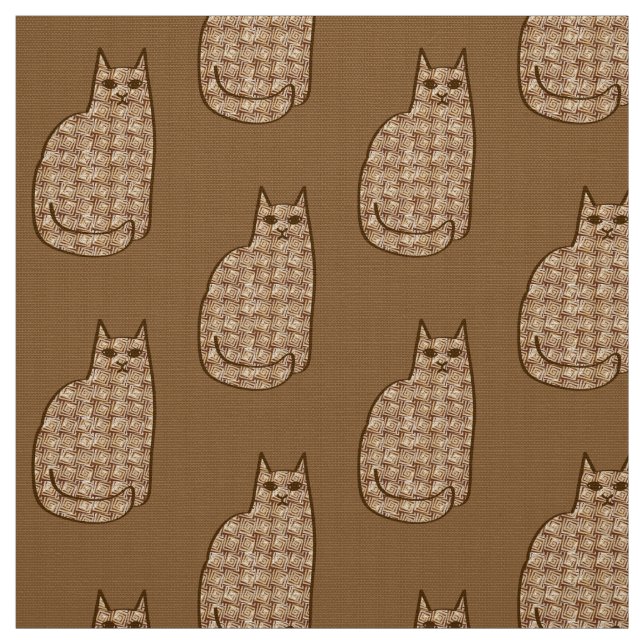 Mid-Century Modern Cat, Beige and Light Brown Fabric (Swatch)