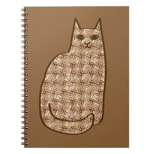 Mid-Century Modern Cat, Beige and Light Brown Notebook (Front)