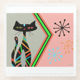 Mid century modern cat coaster drink 