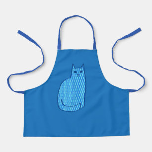 Mid-Century Modern Cat, Cobalt and Light Blue Apron