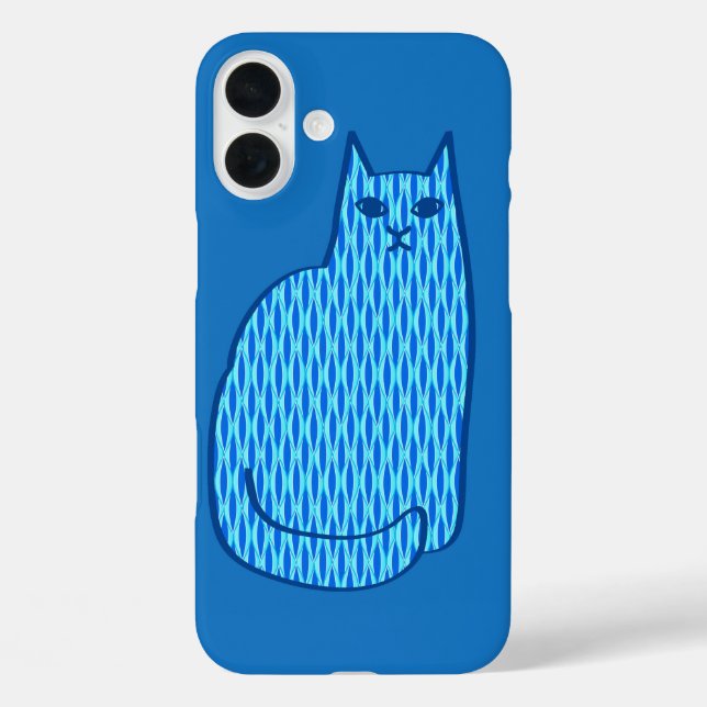Mid-Century Modern Cat, Cobalt and Light Blue Case-Mate iPhone Case (Back)