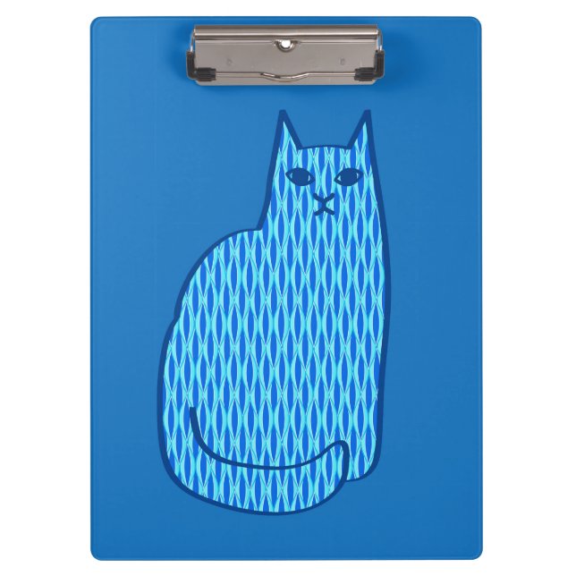 Mid-Century Modern Cat, Cobalt and Light Blue Clipboard (Front)