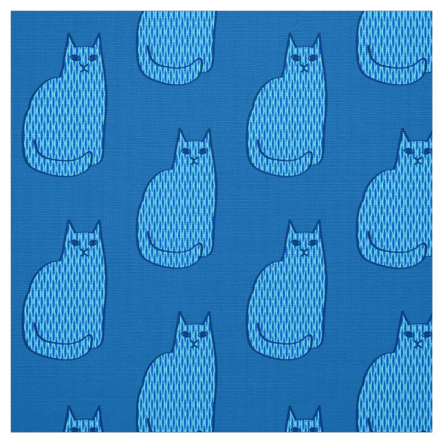Mid-Century Modern Cat, Cobalt and Light Blue Fabric (Swatch)