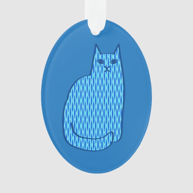 Mid-Century Modern Cat, Cobalt and Light Blue    Ornament (Front)