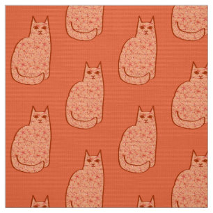 Mid-Century Modern Cat, Coral Orange and White Fabric