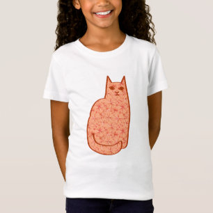 Mid-Century Modern Cat, Coral Orange and White T-Shirt