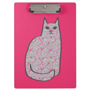 Mid-Century Modern Cat, Fuchsia and Light Pink Clipboard