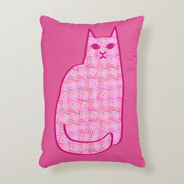 Mid-Century Modern Cat, Fuchsia and Light Pink Decorative Cushion (Front(Vertical))