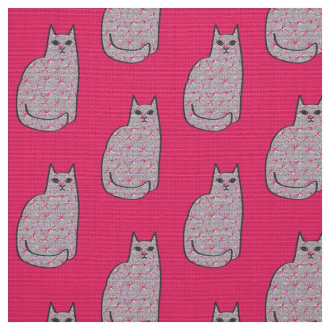 Mid-Century Modern Cat, Grey / Grey and Pink Fabric (Swatch)
