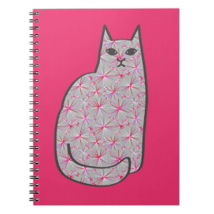 Mid-Century Modern Cat, Grey / Grey and Pink Spiral Notebook