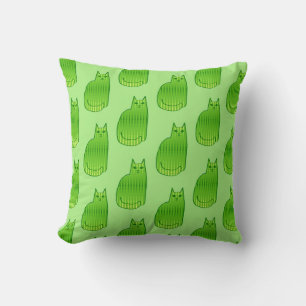 Mid-Century Modern Cat, Lime and Emerald Green   Cushion