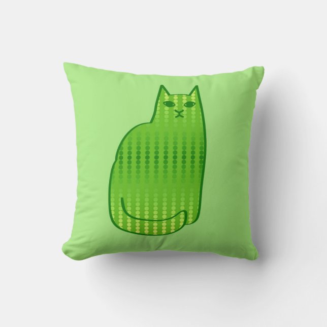 Mid-Century Modern Cat, Lime and Emerald Green   Cushion (Front)