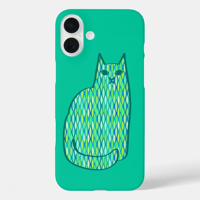 Mid-Century Modern Cat, Mint and Lime Green Case-Mate iPhone Case (Back)