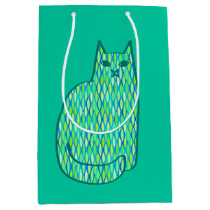 Mid-Century Modern Cat, Mint and Lime Green Medium Gift Bag