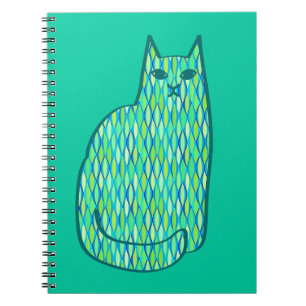 Mid-Century Modern Cat, Mint and Lime Green Notebook