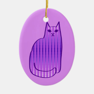 Mid-Century Modern Cat, Orchid and Purple Ceramic Tree Decoration