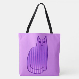 Mid-Century Modern Cat, Orchid and Purple Tote Bag