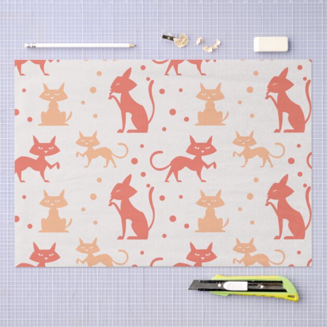 Mid-Century Modern Cat Pattern Tissue Paper (Craft)