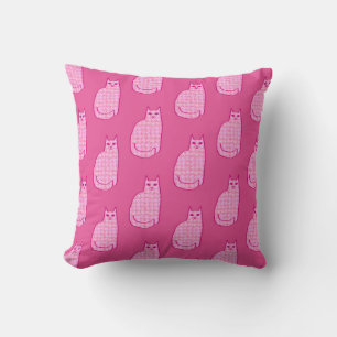 Mid-Century Modern Cat Print, Fuchsia & Light Pink Cushion