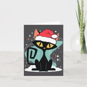 Mid Century Modern Cat Santa Hat Christmas 70s Ret Card