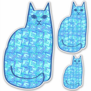 Mid-Century Modern Cat, Turquoise and Navy