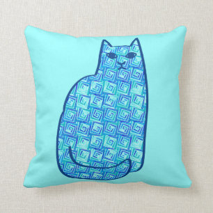 Mid-Century Modern Cat, Turquoise and Navy Cushion