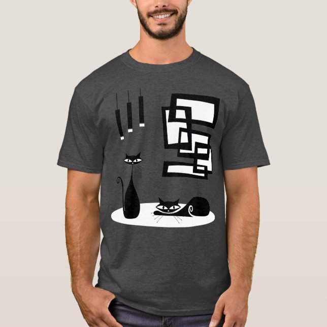 Mid Century Modern Cats and Atomic Art T-Shirt (Front)