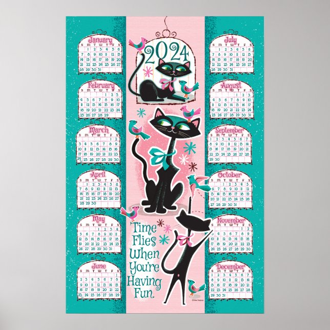 Mid-Century Modern Cats Calendar 2024 Poster (Front)