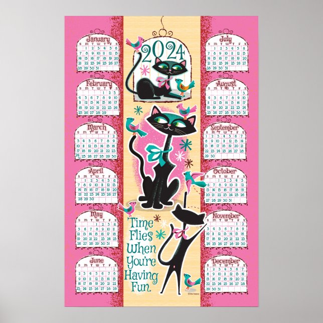Mid-Century Modern Cats Calendar 2024 Poster (Front)