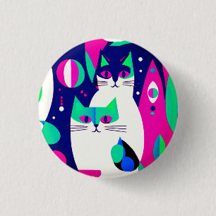 Mid-Century Modern Cats on a Dark Blue Background 3 Cm Round Badge