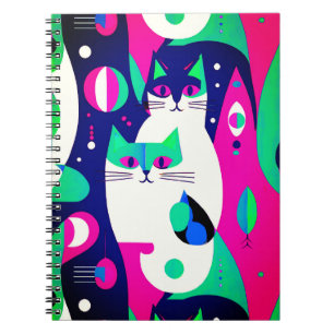 Mid-Century Modern Cats on a Dark Blue Background Notebook