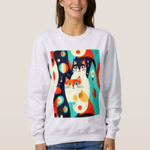  Mid-Century Modern Cats on an Abstract Background Sweatshirt