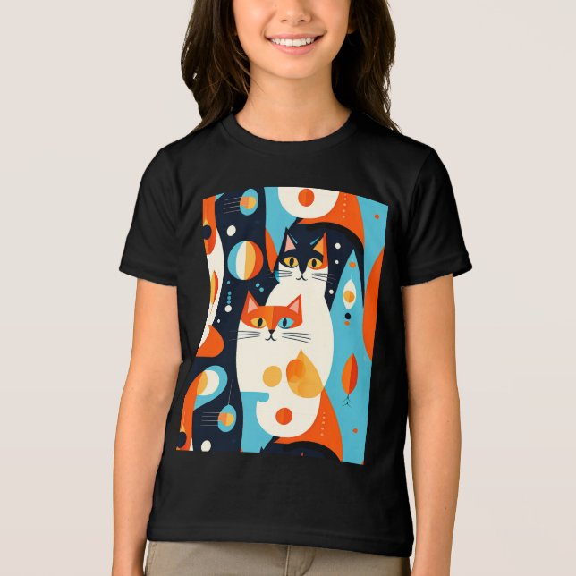  Mid-Century Modern Cats on an Abstract Background Tri-Blend Shirt (Front)