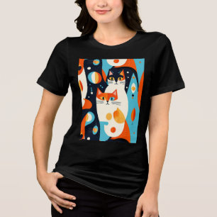  Mid-Century Modern Cats on an Abstract Background Tri-Blend Shirt