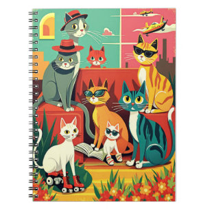 Mid Century Modern Cats on Vacation Notebook