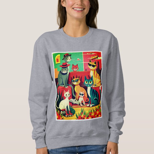 Mid Century Modern Cats on Vacation Sweatshirt (Front)