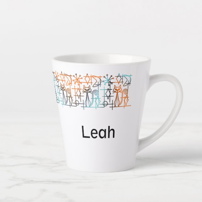 Mid-Century Modern Cats Personalised Latte Mug (Right)