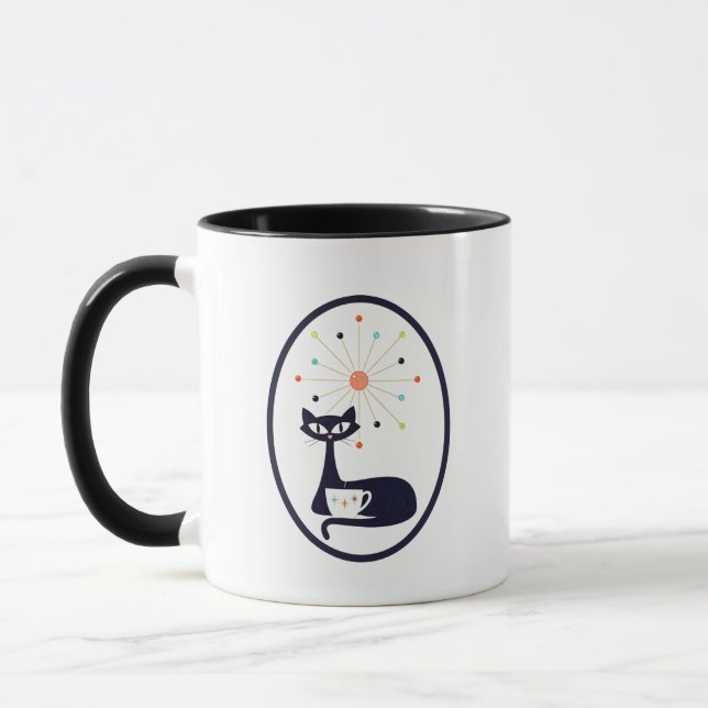 Mid Century Modern Cats with coffee mug Art (Left)