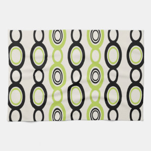 Mid Century Modern Chain Links Black Chartreuse Tea Towel
