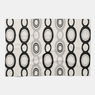 Mid Century Modern Chain Links Black Grey Tea Towel