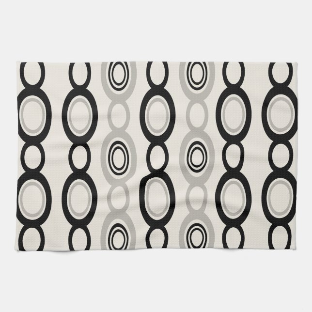 Mid Century Modern Chain Links Black Grey Tea Towel (Horizontal)