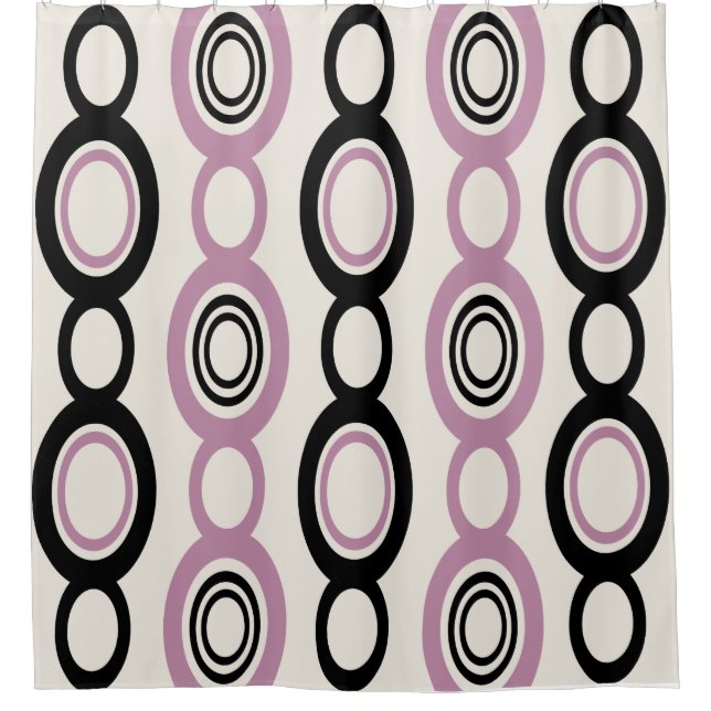 Mid Century Modern Chain Links Black Mauve Shower Curtain (Front)