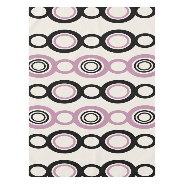 Mid Century Modern Chain Links Black Mauve Tablecloth (Front)
